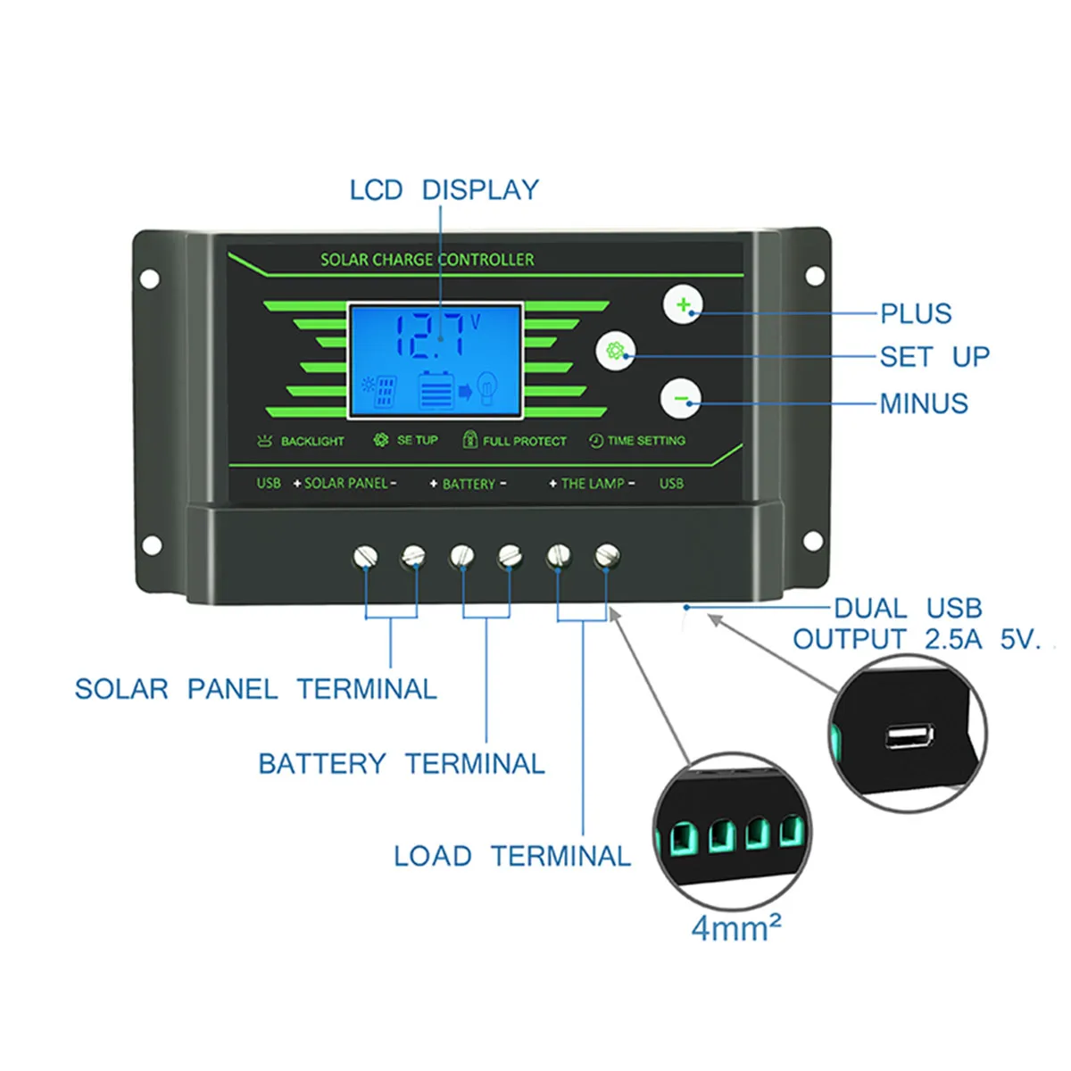 PowMr 12V/24V 30A Light And Timer Control PWM Solar Charge Controller