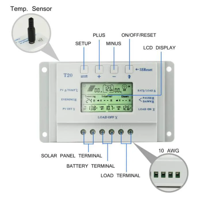Powmr LCD Display 10A 20A 30A 40A 12v/24v Auto Battery Regulator 