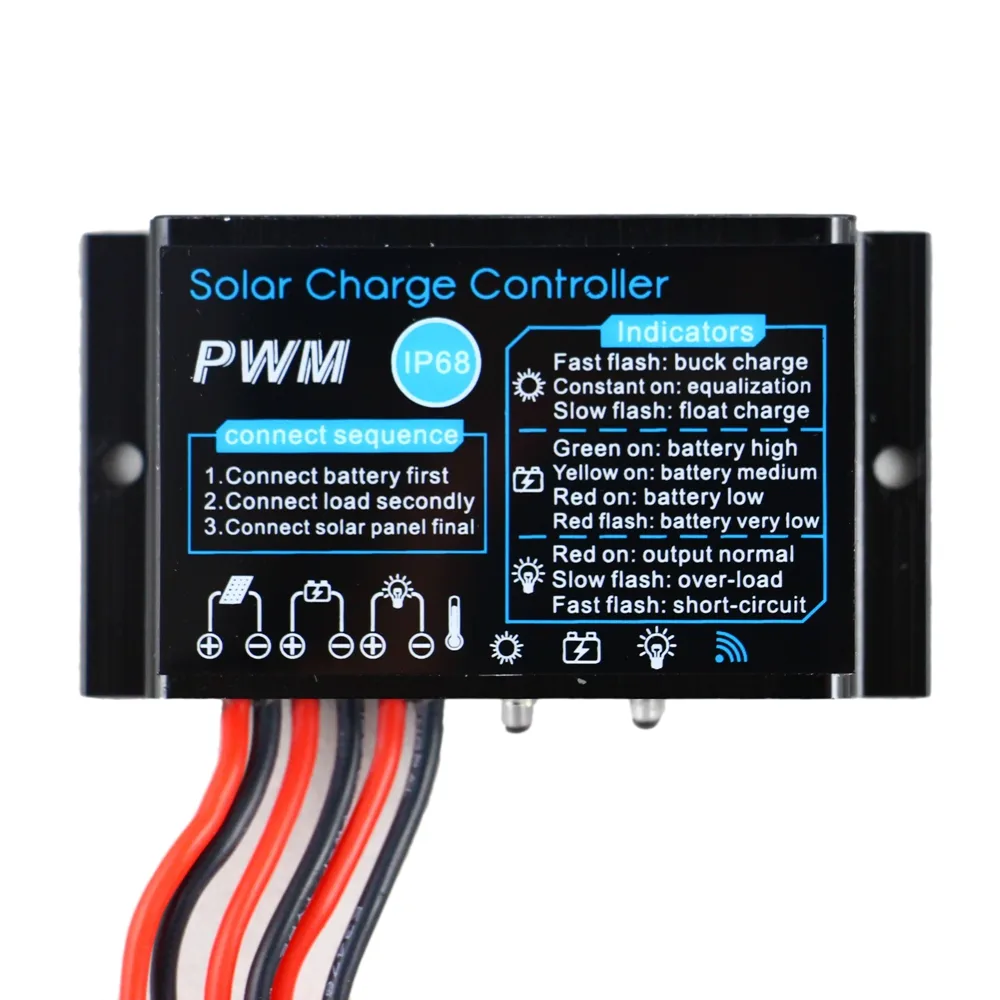 PowMr 10A 12V 24V PWM Solar Charge Controller with light-operated
