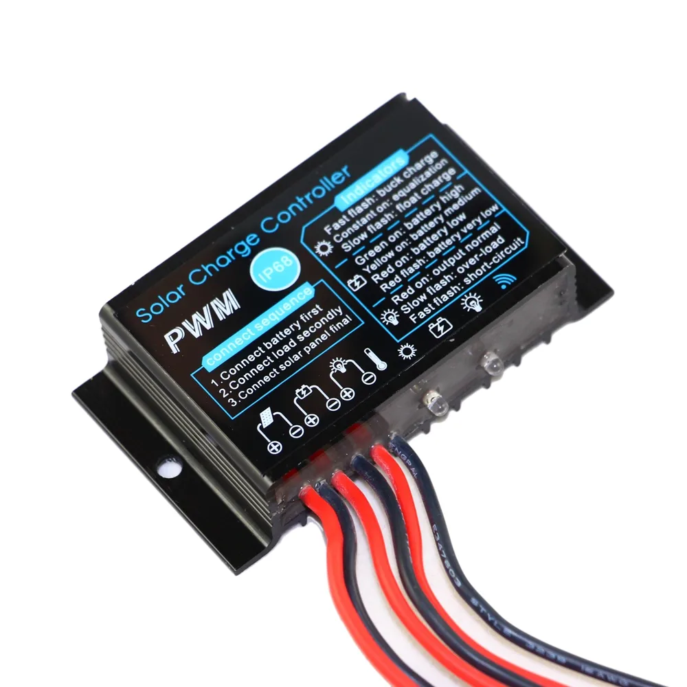 PowMr 10A 12V 24V PWM Solar Charge Controller with light-operated
