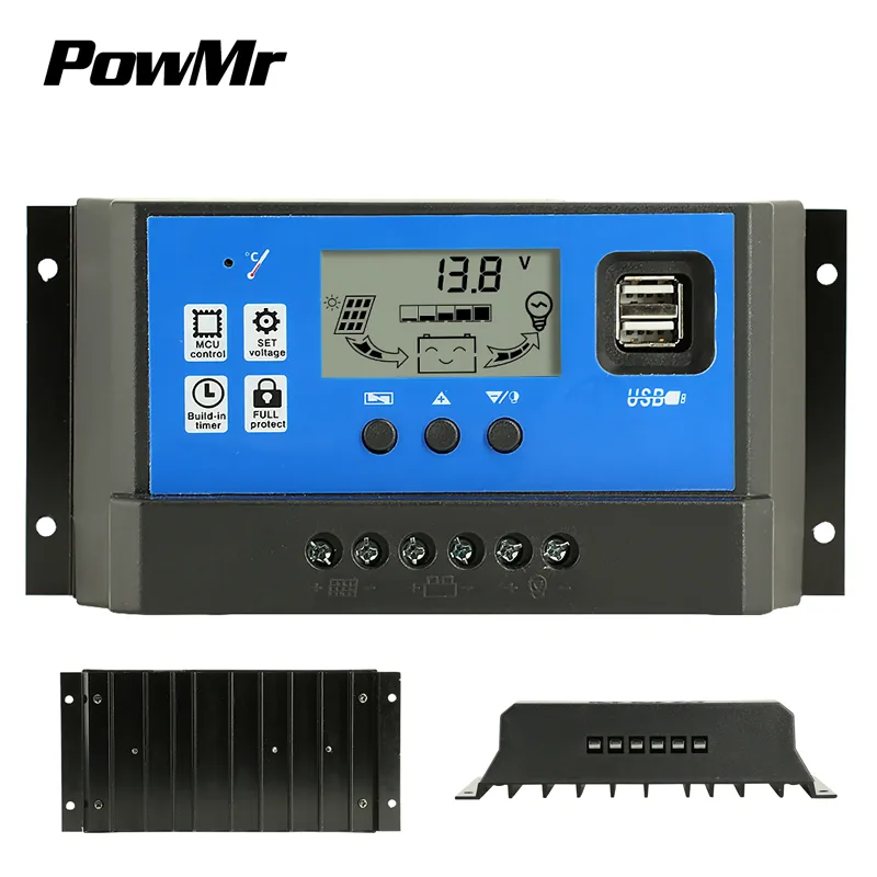 PowMr 40A 50A 60A 12V/24V PWM Solar Charge Controller with LCD Display