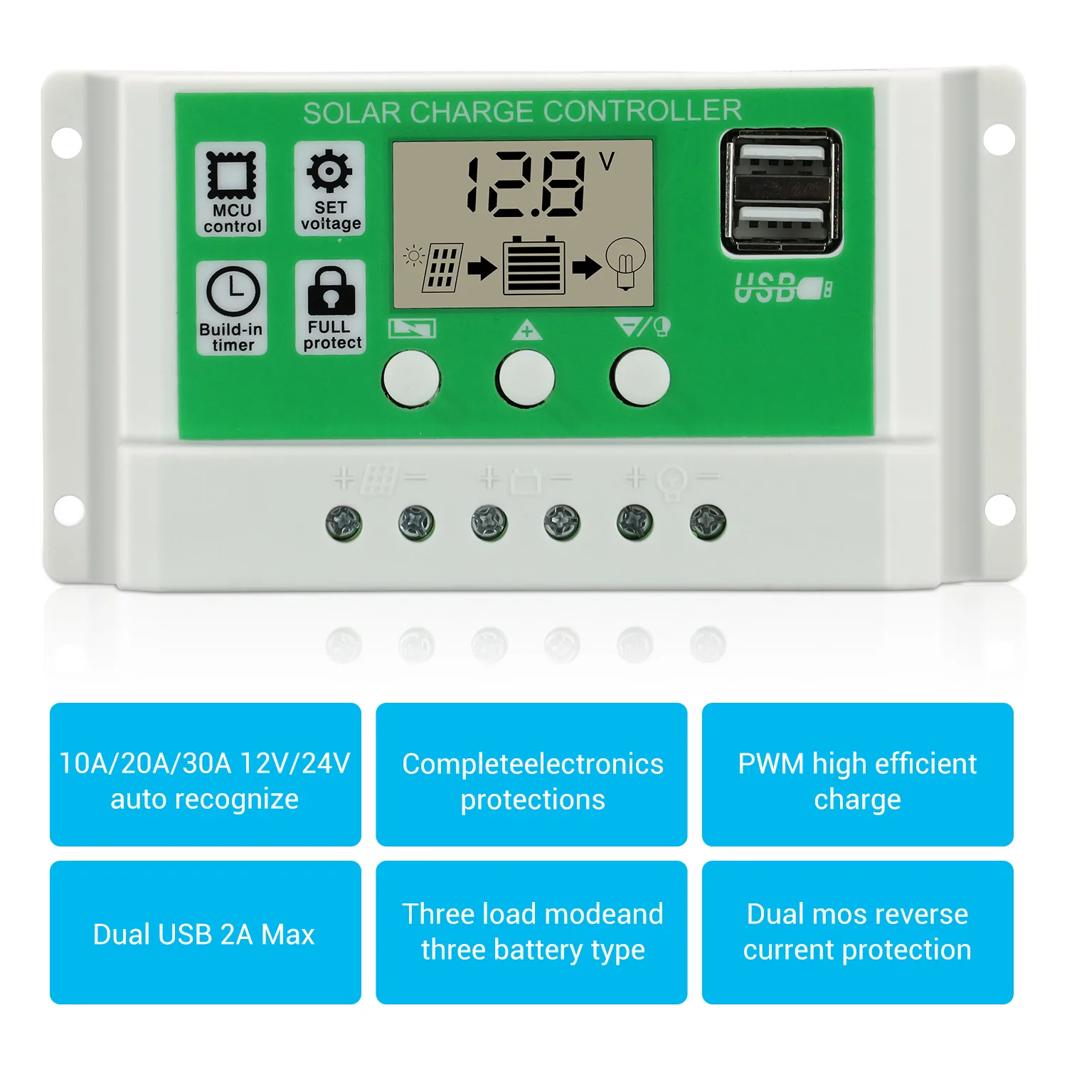 PowMr 12V/24V 10A 20A 30A PWM Solar Charge Controller With LCD Display